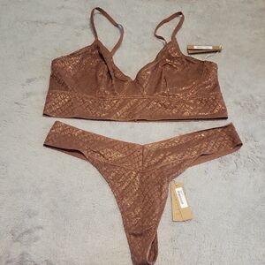 SKIMS Brown Lace Bra and Panty Set